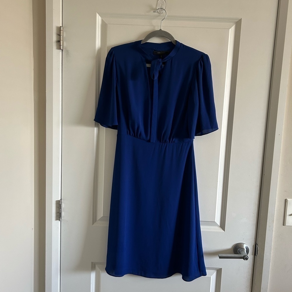 BCBGMAXAZRIA Adrina Royal Blue Dress Size 4 Secretary Tie Neck